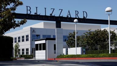 The entrance to the Activision Blizzard Inc. campus is shown in Irvine, California, U.S., August 6, 2019. REUTERS/Mike Blake
